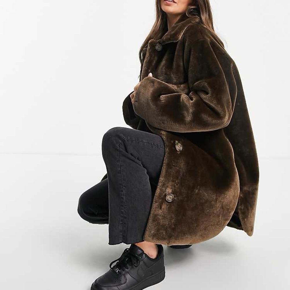 ASOS Brown Plush Faux Fur Teddy Coat